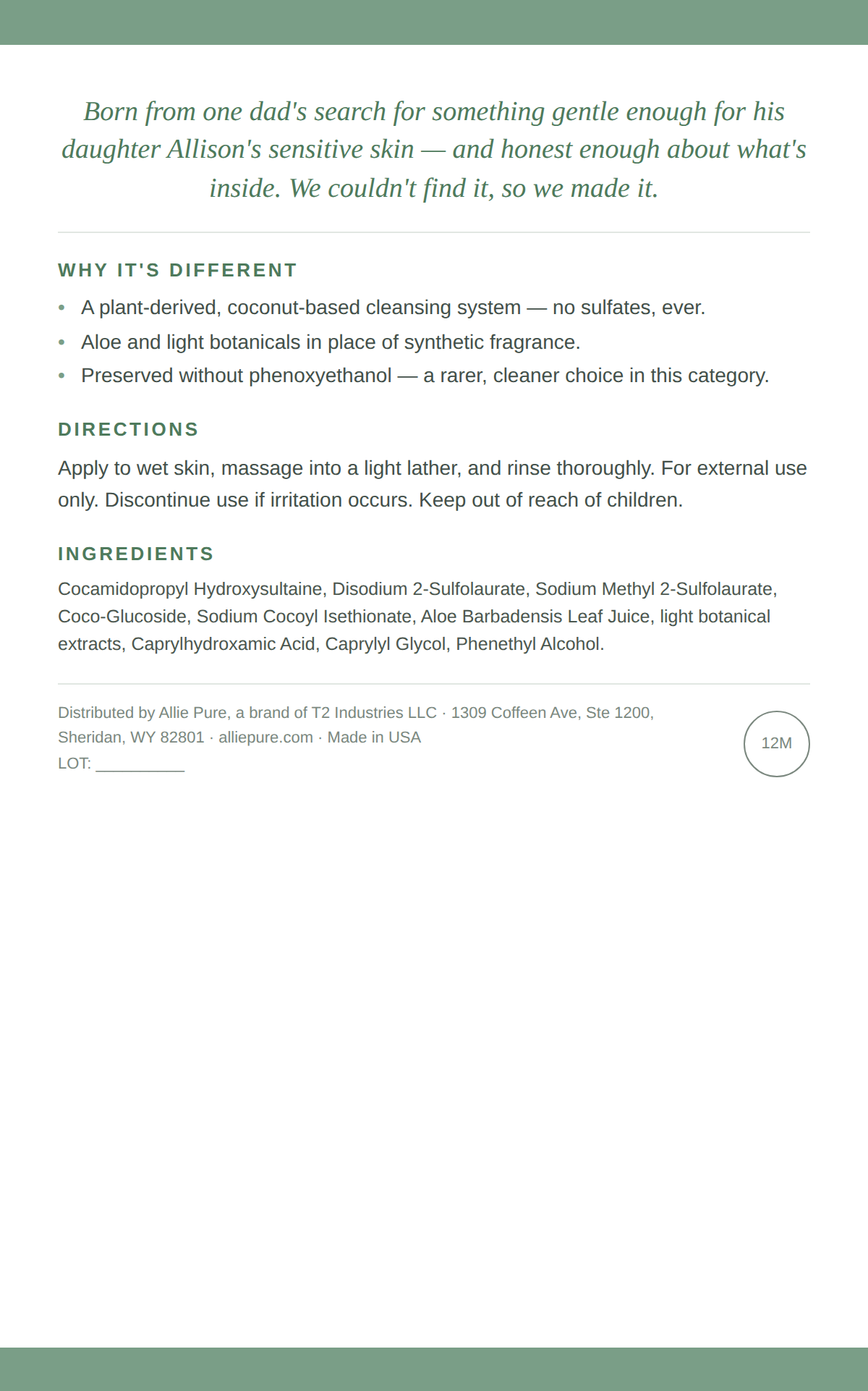 Botanical Body Wash back label